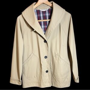Wool rich Vintage  Light Beige Utility Jacket with Plaid Lining Women’s SZ XL
